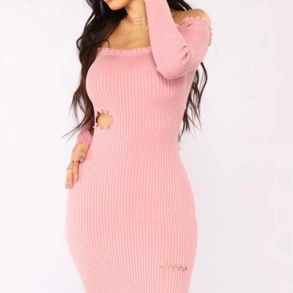 Harlow Frayed Off Shoulder Dress - Pink - Picture 4 of 5